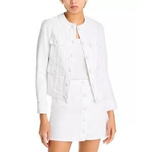 L'AGENCE Yari Collarless White Denim Jacket Small
